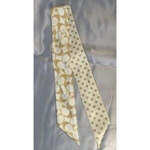 Vintage Coach Skinny Scarf Signature C Monogram Polka Dot Classic Cream Gold